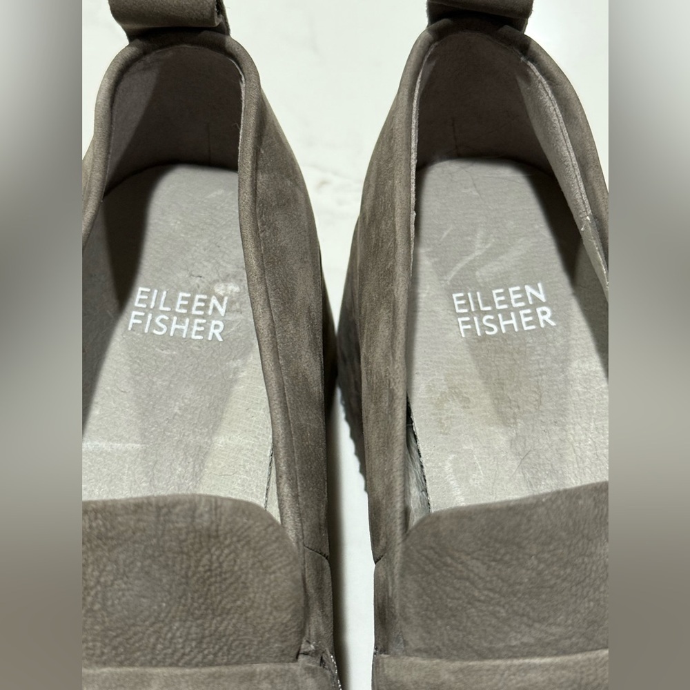 Eileen Fisher Loafers Women's Size 8.5 Gray Nubuck Wedge Platform Shoes - Picture 7 of 9